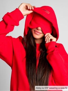 Comfort Label Women's Red Oversized airplane mode Hoodie (M) & Sweat Pants (XS)